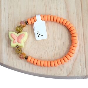 Hand Crafted Orange Butterfly Beaded Kids Bracelet